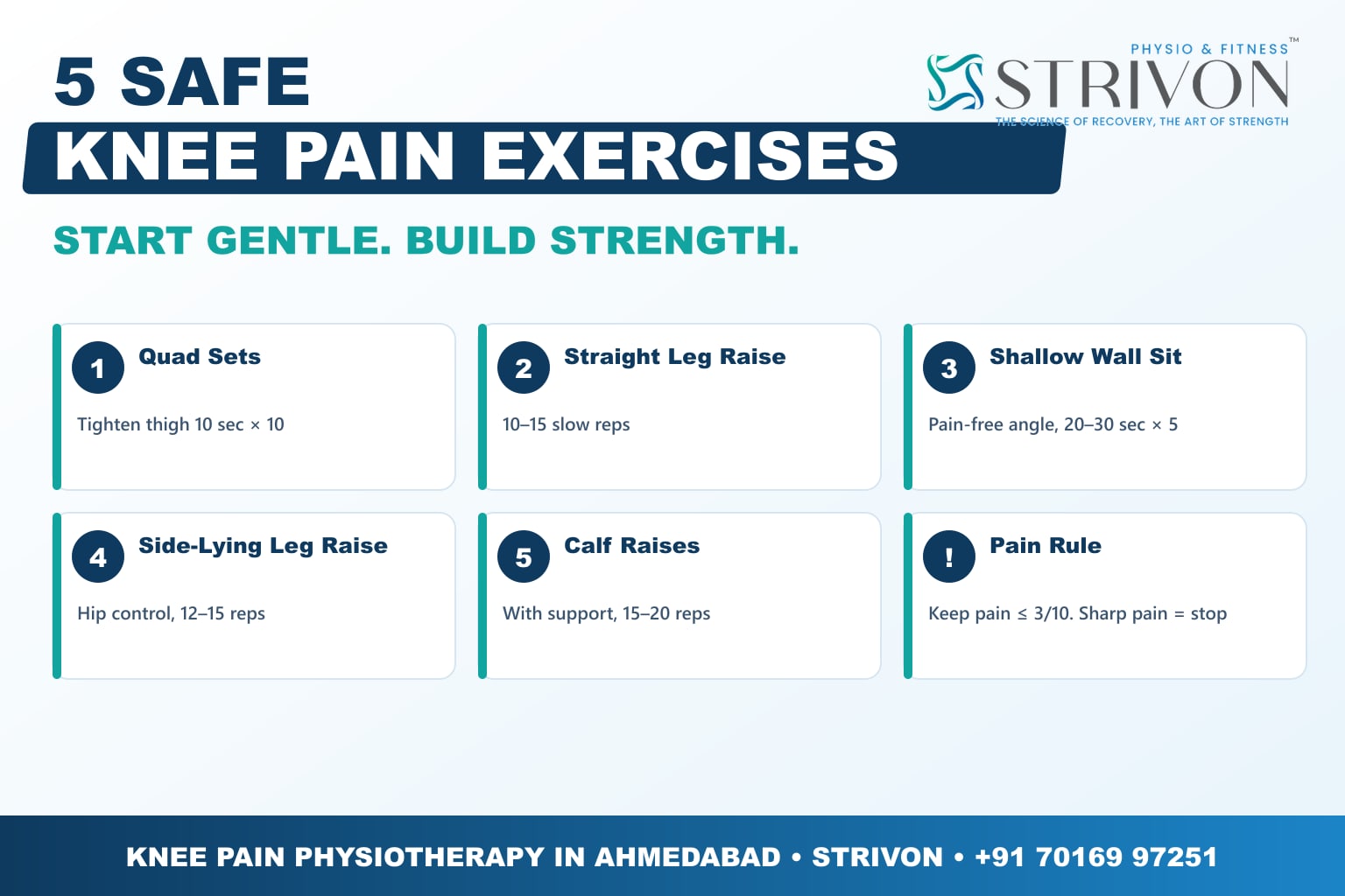 Physiotherapy for knee pain - 5 knee pain exercises recommended by Strivon physiotherapists