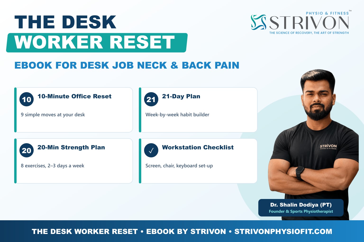 Desk job neck and back pain ebook - The Desk Worker Reset by Strivon
